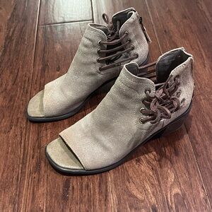 Cream and Brown Lace Up Boots with Suede Finish